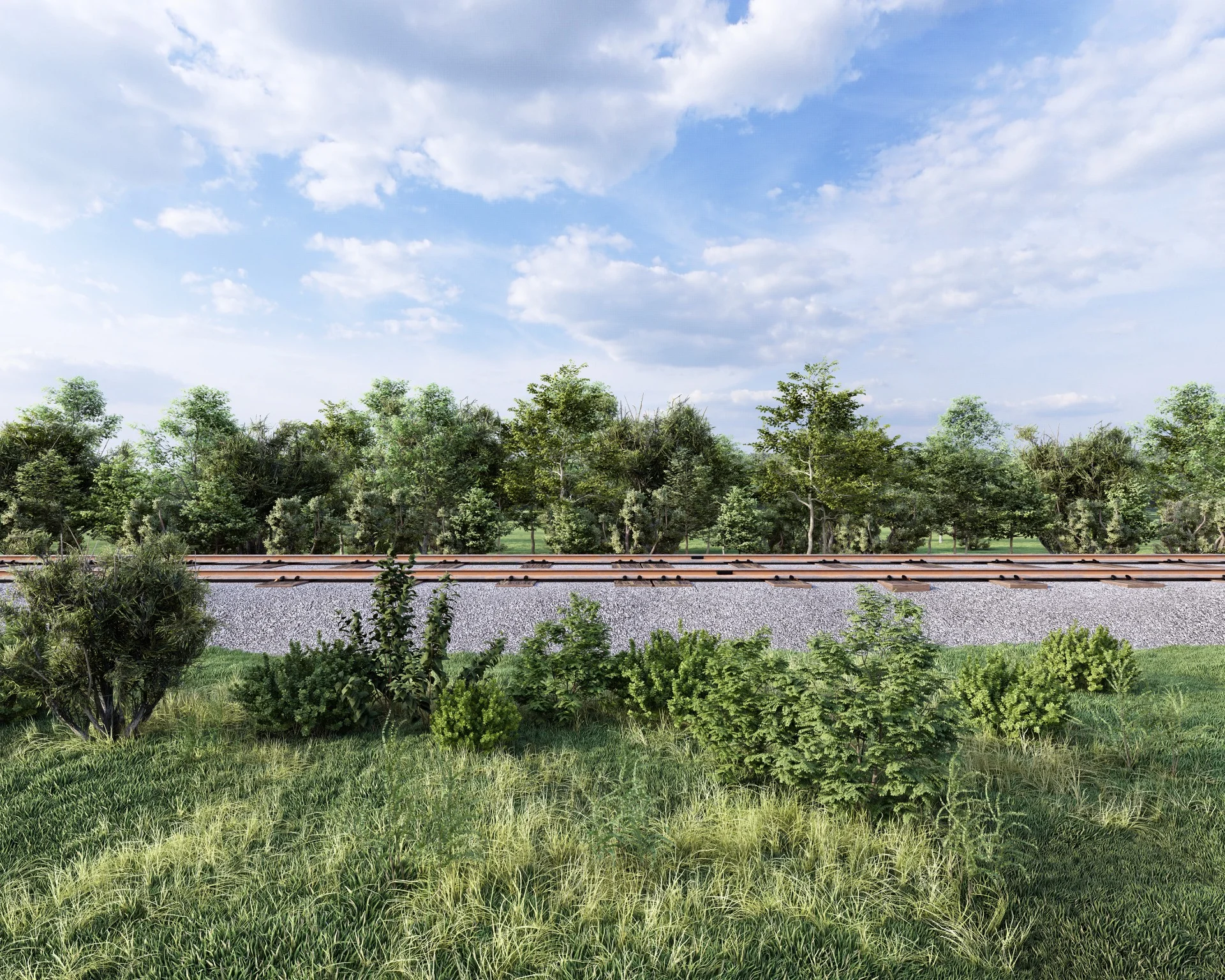 View from Frisco Road — landscaped buffer and setbacks screening campus buildings